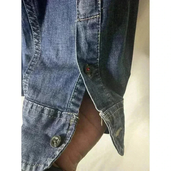 Wrangler Denim Shirt Flex Long Sleeve Casual Button Up Blue Jean Men’s XL Pockts - Picture 8 of 14